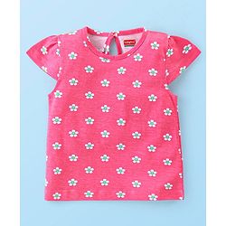 Babyhug 100% Cotton Cap Sleeves Top With Butterfly & Floral Graphics Pack of 5 - Multicolour