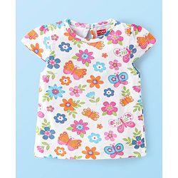 Babyhug 100% Cotton Cap Sleeves Top With Butterfly & Floral Graphics Pack of 5 - Multicolour