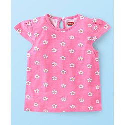 Babyhug 100% Cotton Cap Sleeves Top With Butterfly & Floral Graphics Pack of 5 - Multicolour
