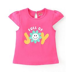 Babyhug Cotton Knit Cap Sleeves Floral & Text Printed T-Shirts Pack of 3 - Pink Green & Navy Blue