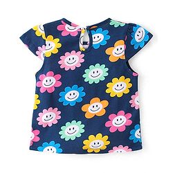 Babyhug Cotton Knit Cap Sleeves Floral & Text Printed T-Shirts Pack of 3 - Pink Green & Navy Blue