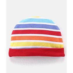 Babyhug 100% Cotton Knit Striped Cap Mittens & Booties Set - Multicolour