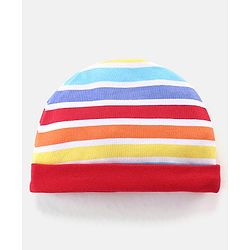 Babyhug 100% Cotton Knit Striped Cap Mittens & Booties Set - Multicolour