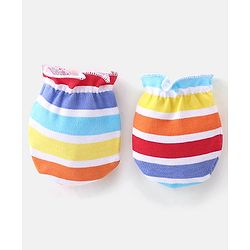 Babyhug 100% Cotton Knit Striped Cap Mittens & Booties Set - Multicolour