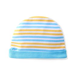 Babyhug 100% Cotton Knit Cap Mittens & Booties  Stripe Print- Blue