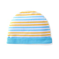 Babyhug 100% Cotton Knit Cap Mittens & Booties  Stripe Print- Blue