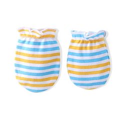 Babyhug 100% Cotton Knit Cap Mittens & Booties  Stripe Print- Blue
