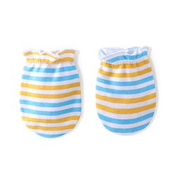 Babyhug 100% Cotton Knit Cap Mittens & Booties  Stripe Print- Blue