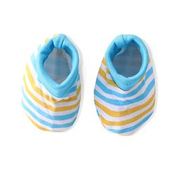 Babyhug 100% Cotton Knit Cap Mittens & Booties  Stripe Print- Blue