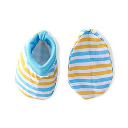 Babyhug 100% Cotton Knit Cap Mittens & Booties  Stripe Print- Blue