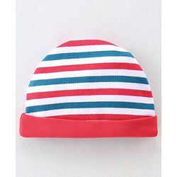 Babyhug 100% Cotton Knit Cap Mittens & Booties Set Stripes Print- Red Blue & White