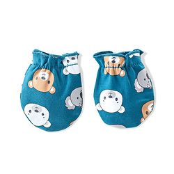 Babyhug 100% Cotton Knit Cap Mittens & Booties  Koala & Bear Print- Navy Blue