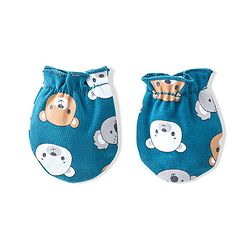 Babyhug 100% Cotton Knit Cap Mittens & Booties  Koala & Bear Print- Navy Blue