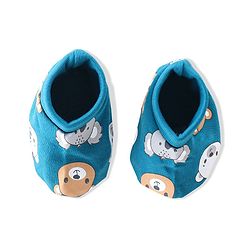 Babyhug 100% Cotton Knit Cap Mittens & Booties  Koala & Bear Print- Navy Blue