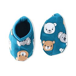 Babyhug 100% Cotton Knit Cap Mittens & Booties  Koala & Bear Print- Navy Blue