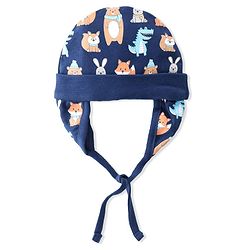 Babyhug 100% Cotton Knit Animal Print Cap- Navy Blue