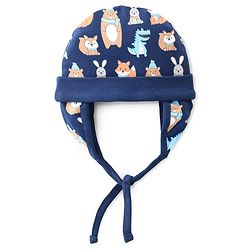 Babyhug 100% Cotton Knit Animal Print Cap- Navy Blue