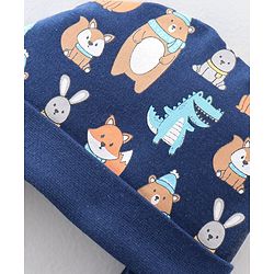 Babyhug 100% Cotton Knit Animal Print Cap- Navy Blue