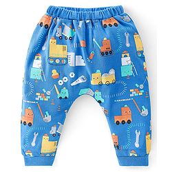 Babyhug 100% Cotton Knit Full Sleeves Onesie with Diaper Pant Cap Mittens & Booties Truck Print - Yellow & Blue