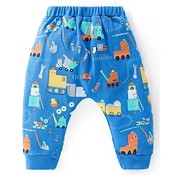Babyhug 100% Cotton Knit Full Sleeves Onesie with Diaper Pant Cap Mittens & Booties Truck Print - Yellow & Blue