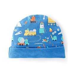 Babyhug 100% Cotton Knit Full Sleeves Onesie with Diaper Pant Cap Mittens & Booties Truck Print - Yellow & Blue