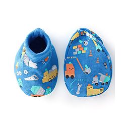 Babyhug 100% Cotton Knit Full Sleeves Onesie with Diaper Pant Cap Mittens & Booties Truck Print - Yellow & Blue