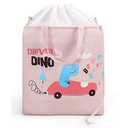 Babyhug Canvas Rectangular Storage Bag with Driver Dino Print- Pink