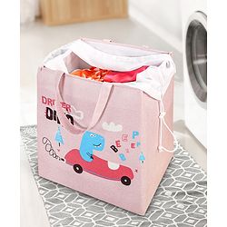 Babyhug Canvas Rectangular Storage Bag with Driver Dino Print- Pink