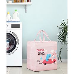 Babyhug Canvas Rectangular Storage Bag with Driver Dino Print- Pink