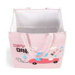 Babyhug Canvas Rectangular Storage Bag with Driver Dino Print- Pink