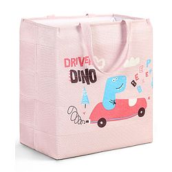 Babyhug Canvas Rectangular Storage Bag with Driver Dino Print- Pink