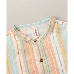 Babyhug Cotton Full Sleeves Striped Kurta with Pyjama Set - Pink & Blue