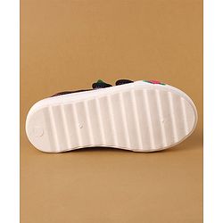 Cute Walk by Babyhug Polka Dots Printed Casual Shoes with Velcro Closure & Floral Applique - Black