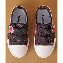 Cute Walk by Babyhug Polka Dots Printed Casual Shoes with Velcro Closure & Floral Applique - Black