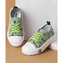 Cute Walk by Babyhug Lace Up Casual Canvas Shoes Text Print - Green
