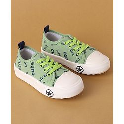 Cute Walk by Babyhug Lace Up Casual Canvas Shoes Text Print - Green