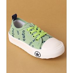 Cute Walk by Babyhug Lace Up Casual Canvas Shoes Text Print - Green