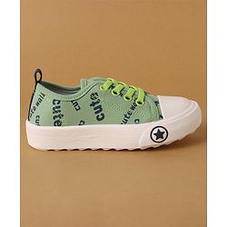 Cute Walk by Babyhug Lace Up Casual Canvas Shoes Text Print - Green