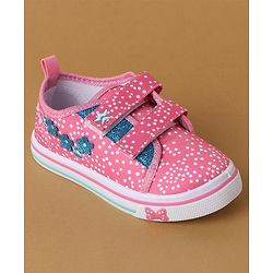 Cute Walk by Babyhug Polka Dots Printed Casual Shoes with Velcro Closure & Floral Applique - Pink