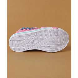 Cute Walk by Babyhug Polka Dots Printed Casual Shoes with Velcro Closure & Floral Applique - Pink