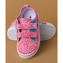 Cute Walk by Babyhug Polka Dots Printed Casual Shoes with Velcro Closure & Floral Applique - Pink