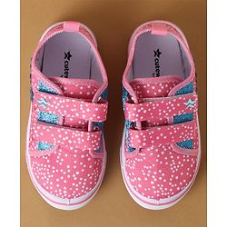 Cute Walk by Babyhug Polka Dots Printed Casual Shoes with Velcro Closure & Floral Applique - Pink