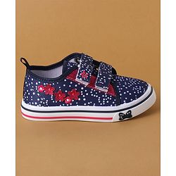 Cute Walk by Babyhug Polka Dots Printed Casual Shoes with Velcro Closure & Floral Applique - Pink