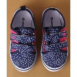 Cute Walk by Babyhug Polka Dots Printed Casual Shoes with Velcro Closure & Floral Applique - Pink