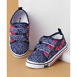 Cute Walk by Babyhug Polka Dots Printed Casual Shoes with Velcro Closure & Floral Applique - Pink
