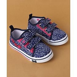 Cute Walk by Babyhug Polka Dots Printed Casual Shoes with Velcro Closure & Floral Applique - Pink