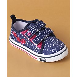 Cute Walk by Babyhug Polka Dots Printed Casual Shoes with Velcro Closure & Floral Applique - Pink