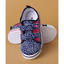 Cute Walk by Babyhug Polka Dots Printed Casual Shoes with Velcro Closure & Floral Applique - Pink