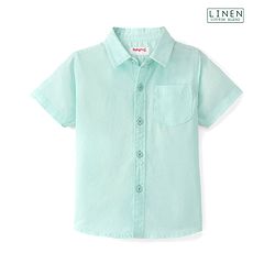 Babyhug Cotton Linen Woven Half Sleeves Solid Color Shirt - Mint Green