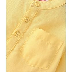 Babyhug Cotton Linen Half Sleeves Kurta Style Mandarin Neck Shirt - Yellow